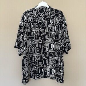 Gochu Men 4XL Hawaiian Shirt Button Black White Polynesian Men Beach Resort Luau